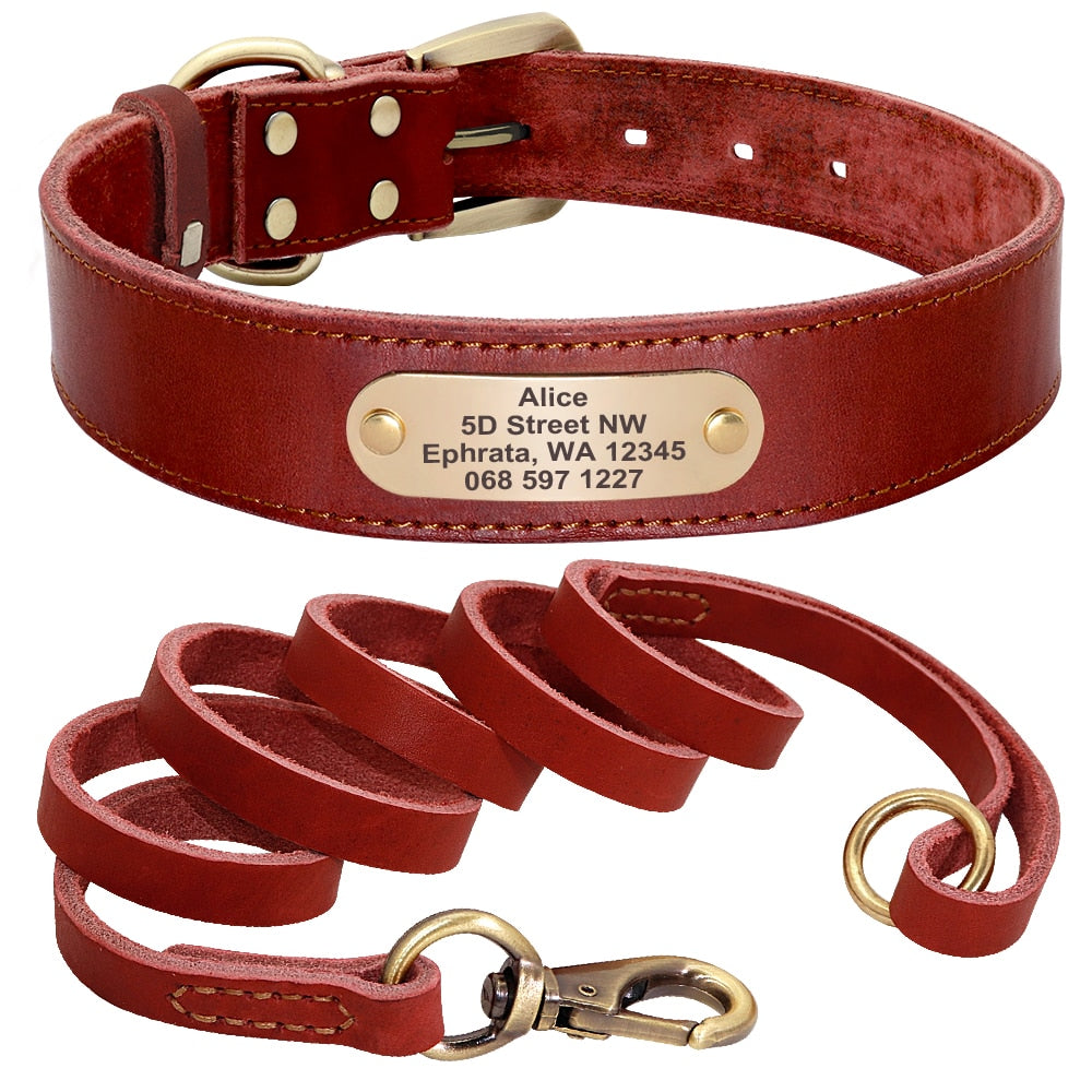 Custom Leather Dog Collar Leash Set