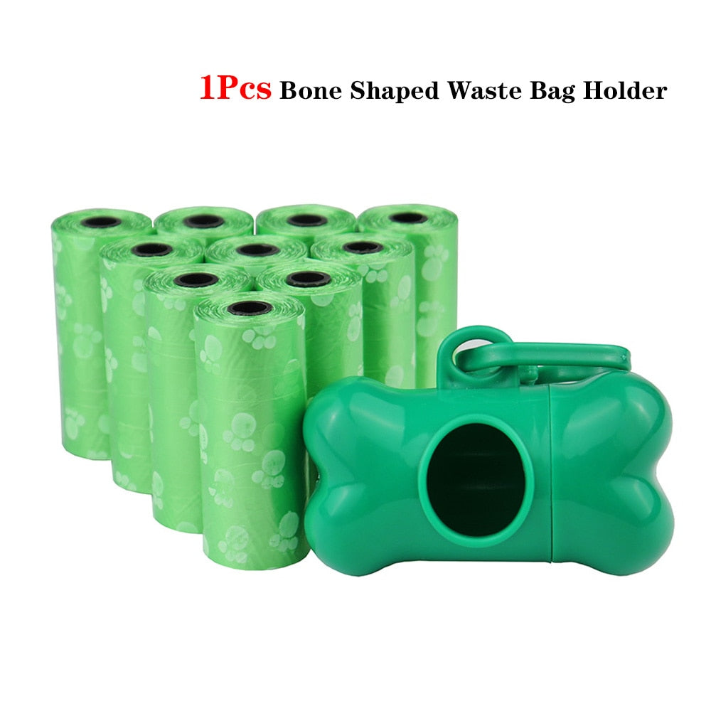 Bulk Poop Bags with Leash Clip and Bone Bag Dispenser 5Roll(75Pcs) Bags with Paw Prints