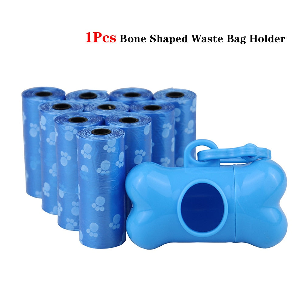 Bulk Poop Bags with Leash Clip and Bone Bag Dispenser 5Roll(75Pcs) Bags with Paw Prints