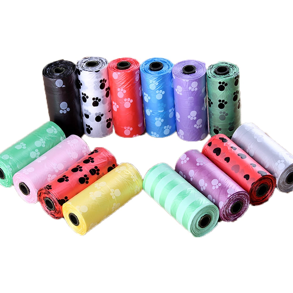 Bulk Poop Bags with Leash Clip and Bone Bag Dispenser 5Roll(75Pcs) Bags with Paw Prints