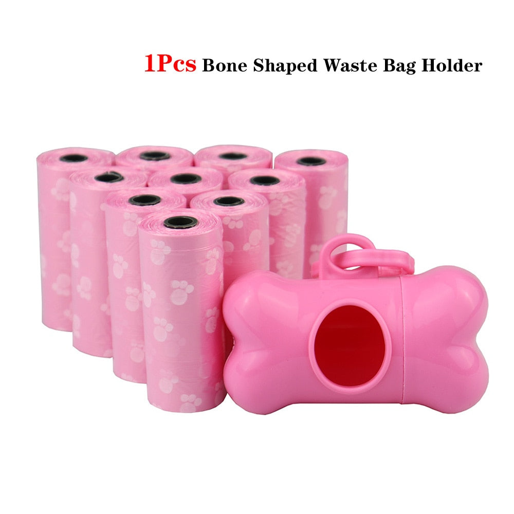 Bulk Poop Bags with Leash Clip and Bone Bag Dispenser 5Roll(75Pcs) Bags with Paw Prints