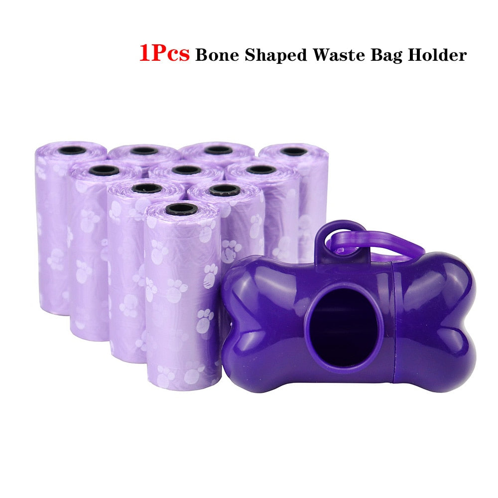 Bulk Poop Bags with Leash Clip and Bone Bag Dispenser 5Roll(75Pcs) Bags with Paw Prints