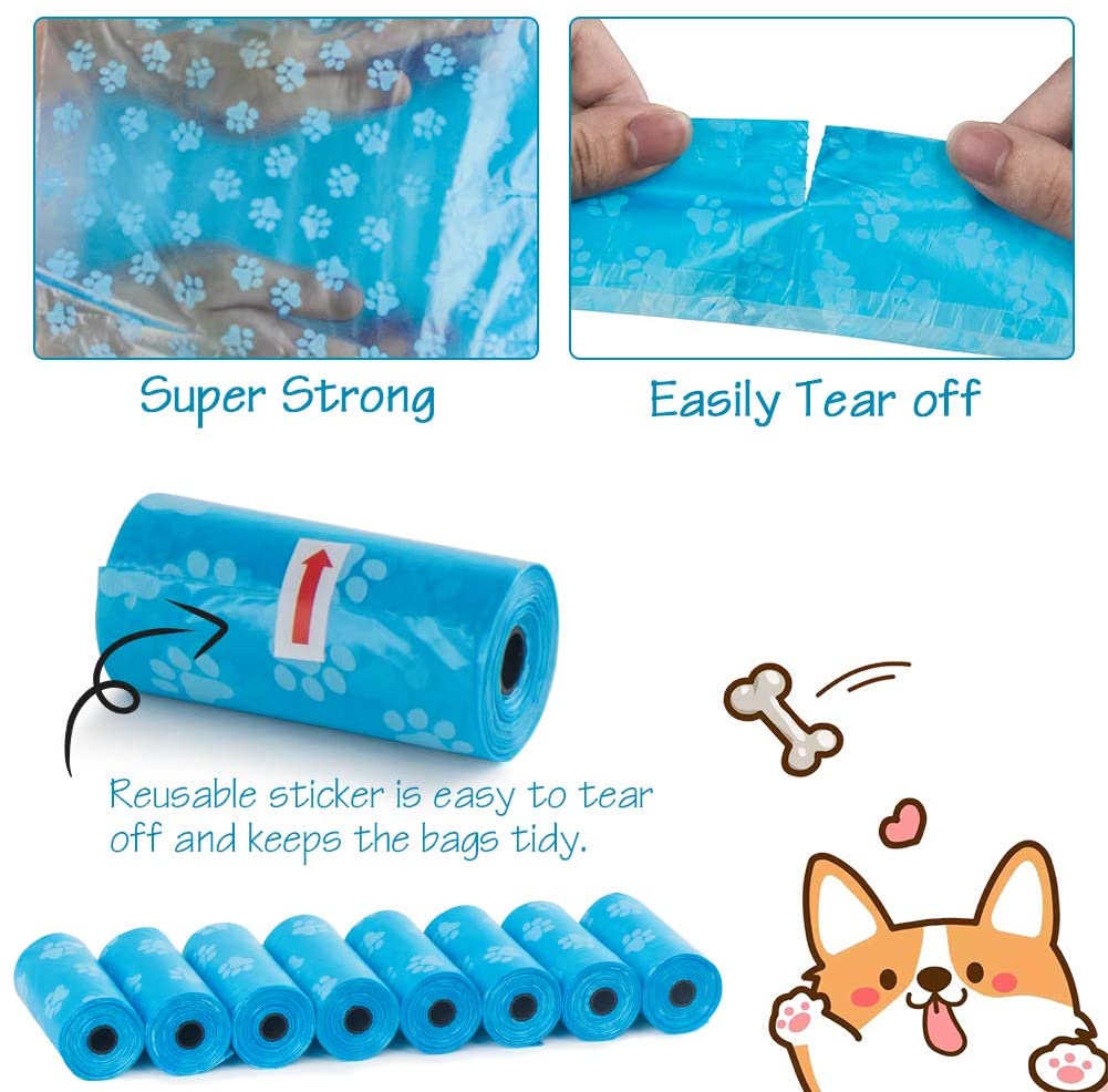 Bulk Poop Bags with Leash Clip and Bone Bag Dispenser 5Roll(75Pcs) Bags with Paw Prints