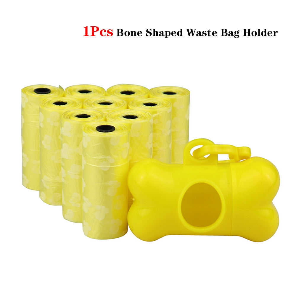 Bulk Poop Bags with Leash Clip and Bone Bag Dispenser 5Roll(75Pcs) Bags with Paw Prints