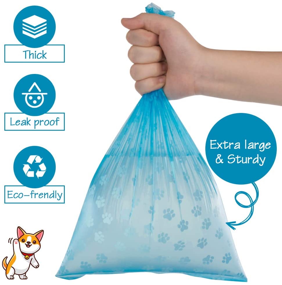 Bulk Poop Bags with Leash Clip and Bone Bag Dispenser 5Roll(75Pcs) Bags with Paw Prints