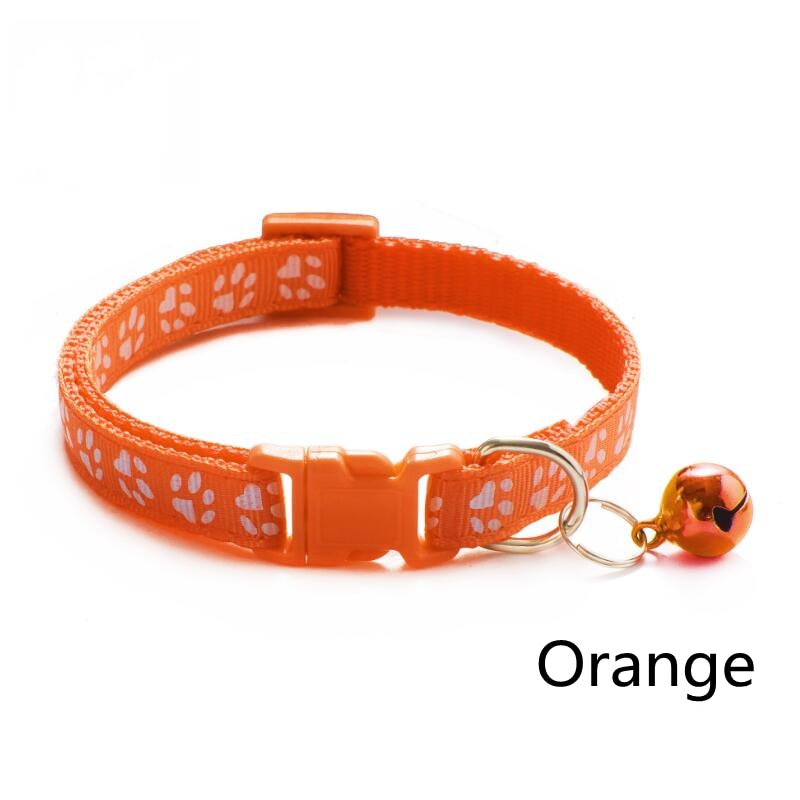 Pet Cat Collar With Bell Cartoon Footprint Colorful