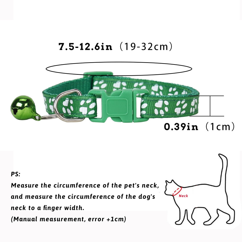 Pet Cat Collar With Bell Cartoon Footprint Colorful