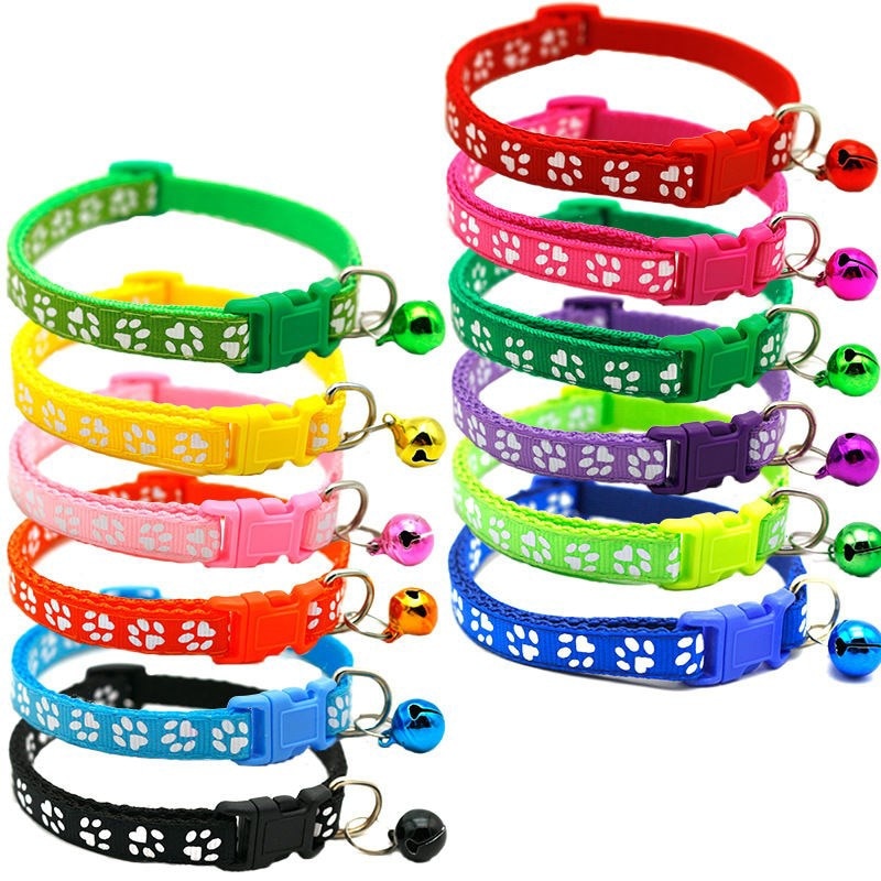 Pet Cat Collar With Bell Cartoon Footprint Colorful