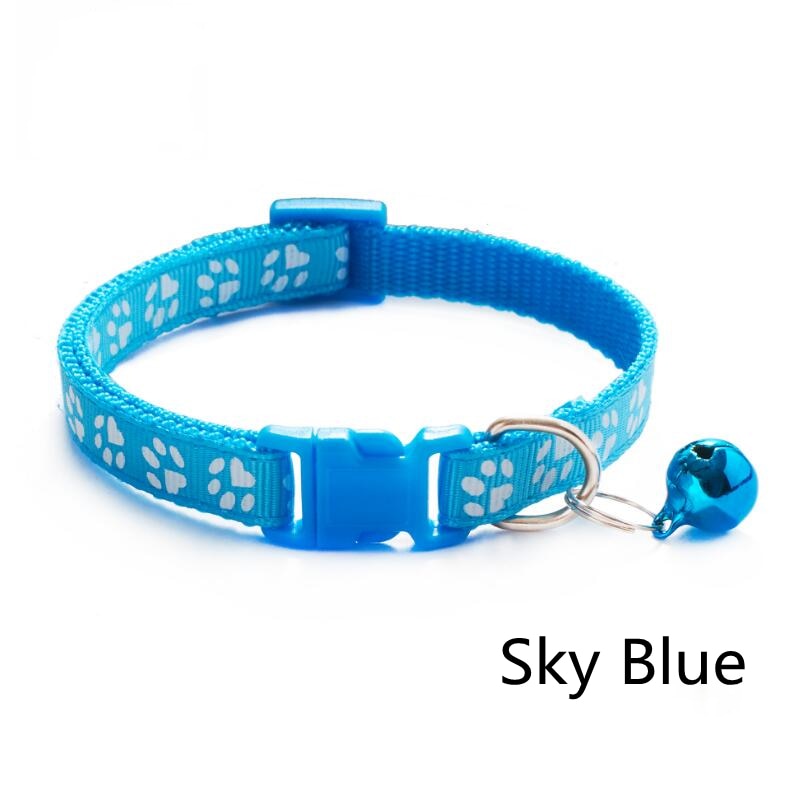 Pet Cat Collar With Bell Cartoon Footprint Colorful