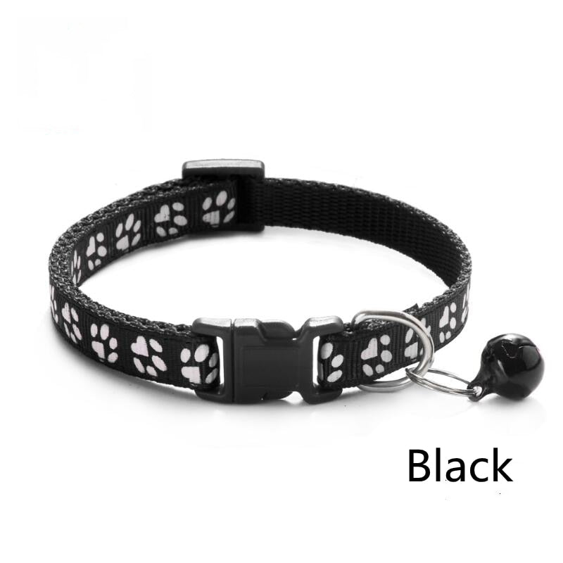 Pet Cat Collar With Bell Cartoon Footprint Colorful