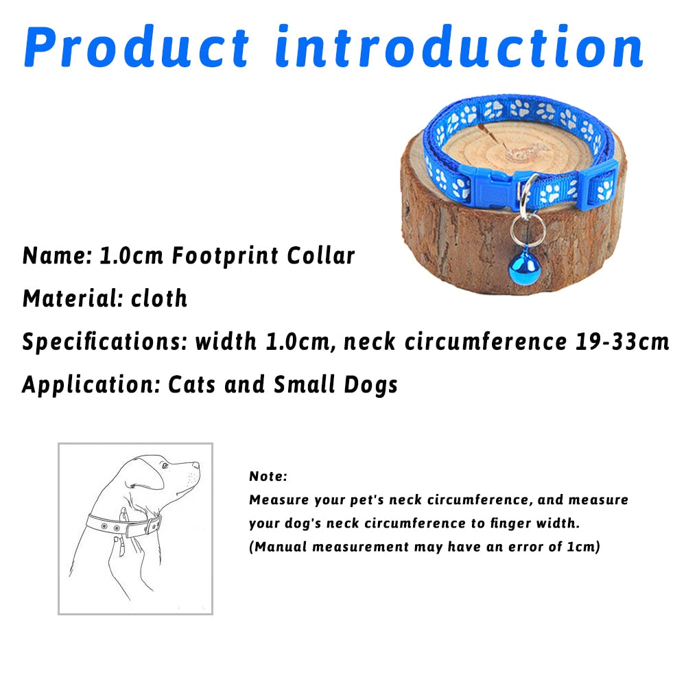 Pet Cat Collar With Bell Cartoon Footprint Colorful