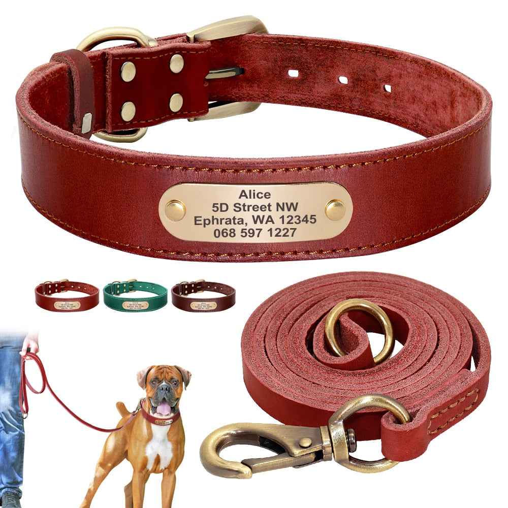 Custom Leather Dog Collar Leash Set