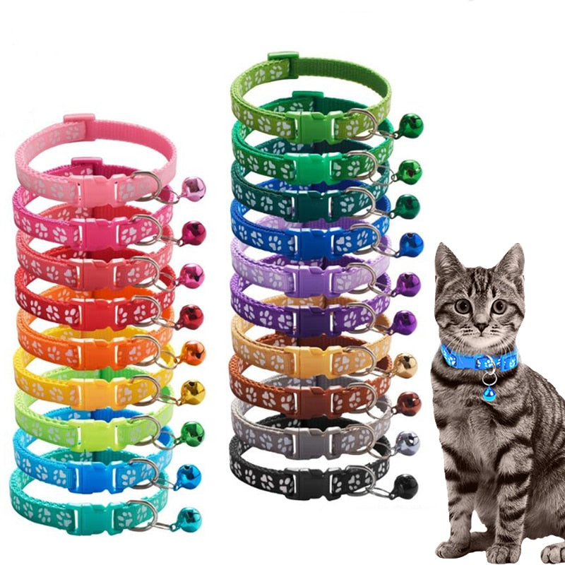 Pet Cat Collar With Bell Cartoon Footprint Colorful